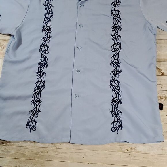 Tribal Design D Clothing Light Blue Embroidered Bowling Lounge Shirt‎ Size Large - Picture 4 of 9